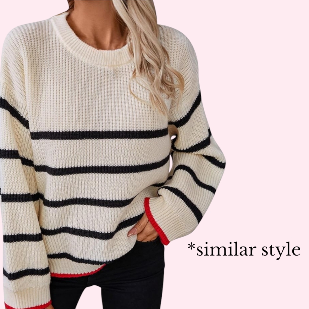 🤍🖤 Vintage Nautical Striped Crew Neck Knit Sweater, M